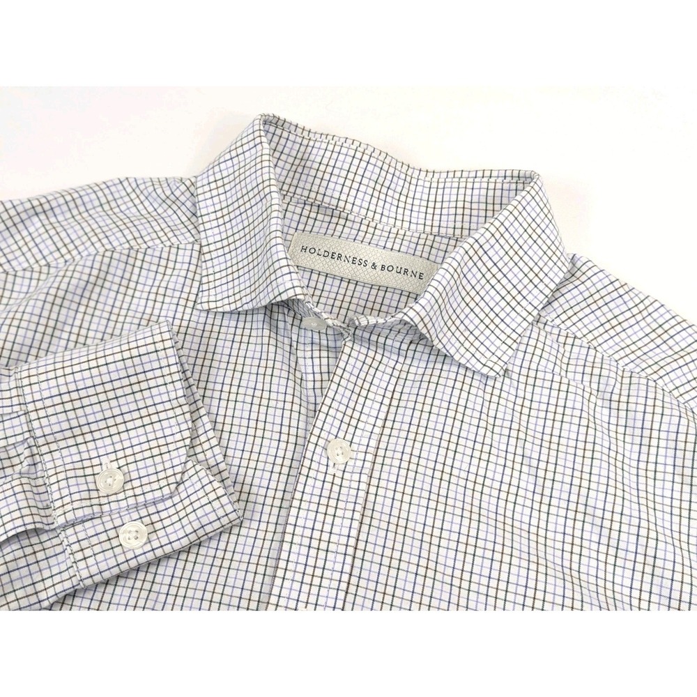 Holderness & Bourne Men's Casual Button Down Shirt - White and Blue